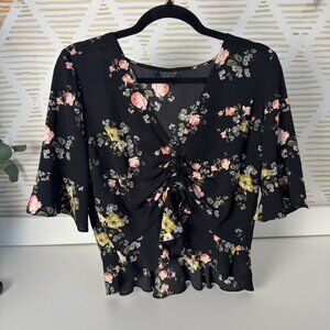 Topshop Floral Ruched Peplum Top – US 8